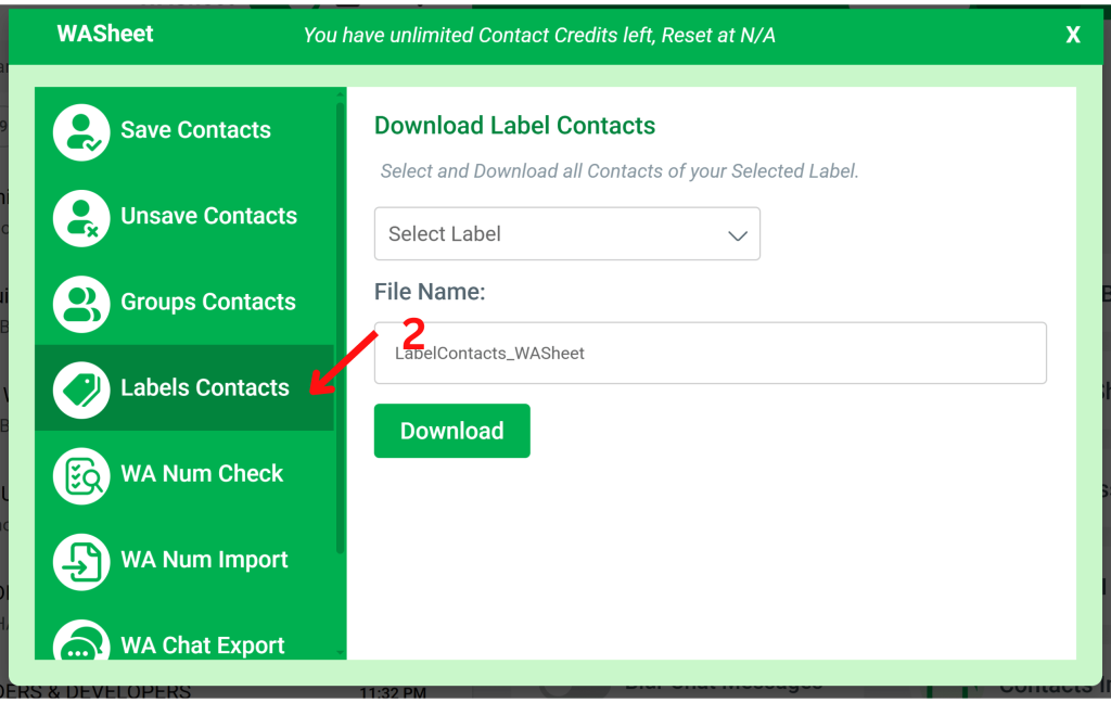 washeet label export feature